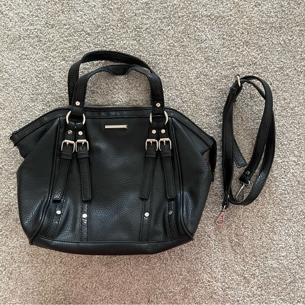 Dana Buchman y2k black leather handbag with crossbody strap red interior - Picture 1 of 10